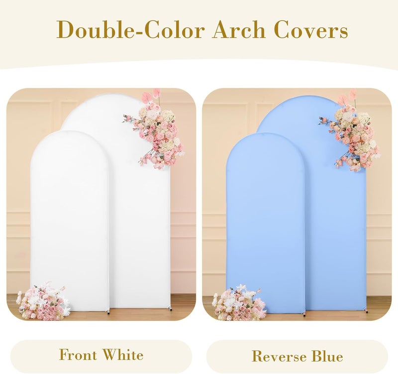 Suppromo Blue and White Arch Cover Set of 2 Spandex 7.2 and 6ft Arch Backdrop Cover Wedding Arch Stand Covers for Baby Shower Boy Birthday Party Bridal Shower Banquet Photo Background Decorations - Image 2